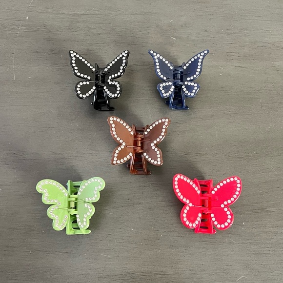 Butterfly Green & Rhinestone Embellished Wings 3" Lobster Claw Hair Clip - Picture 4 of 5